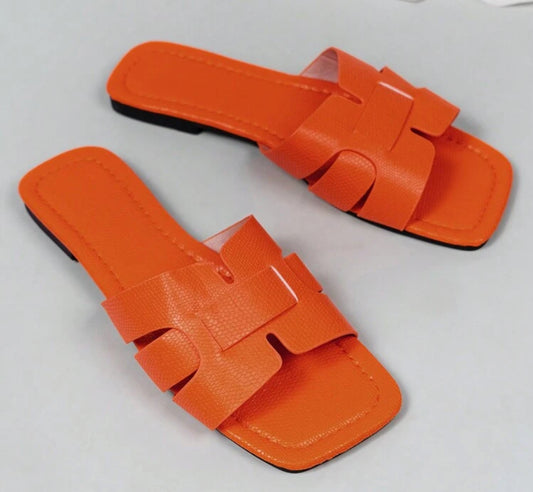 Fashion Women Square Toe Flat Sandals, Versatile Ladies Slip-On Slides For Spring & Summer