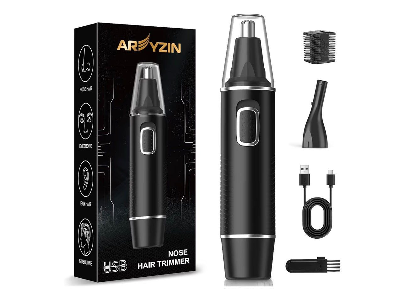 AREYZIN Nose Hair Trimmer for Men,Rechargeable Ear and Nose Trimmer,2 in 1 Painless Professional Eyebrow & Facial Hair Trimmer with IPX7 Waterproof Dual Edge Blades (Black)