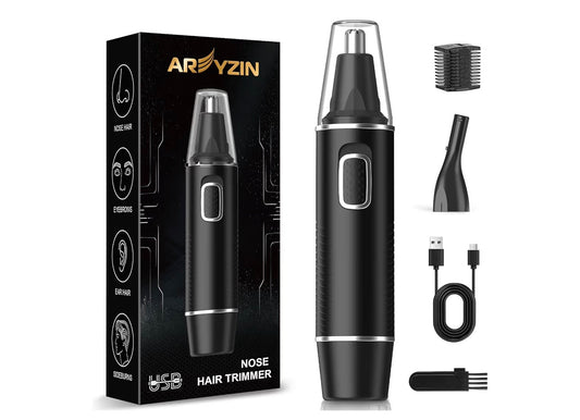 AREYZIN Nose Hair Trimmer for Men,Rechargeable Ear and Nose Trimmer,2 in 1 Painless Professional Eyebrow & Facial Hair Trimmer with IPX7 Waterproof Dual Edge Blades (Black)