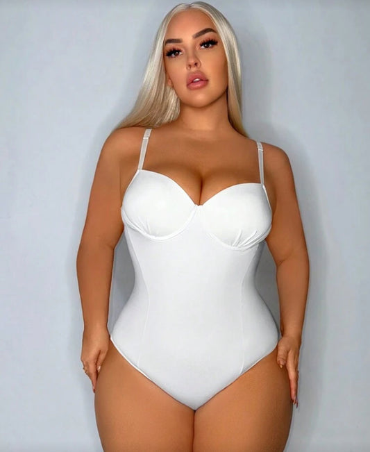 SHEIN SXY Plus Size Solid Color Slim Fit Bustier Slip Bodysuit For Summer