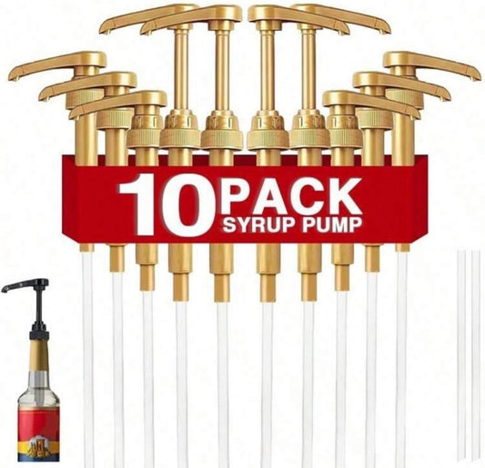 10 Pcs Gold Coffee Syrup Pump, Compatible With 28 Oz/400ml Bottles, Syrup Dispenser Pumps Great For Home & Coffee Bar Drinking Mixes, Tea, Beverage, Cocktails