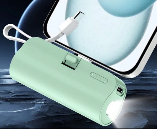 FLYARROW Mini Portable Mobile Phone Charger 5000mAh Power Bank, Built-In For IPhone Interface Charging USB C Block/Type-C Cable, Output 5V/2A, Built-In LED Light, Built-In Stand Function, Small And Compact, Suitable For Charging IPhone 16/15/IPhone 14, 13