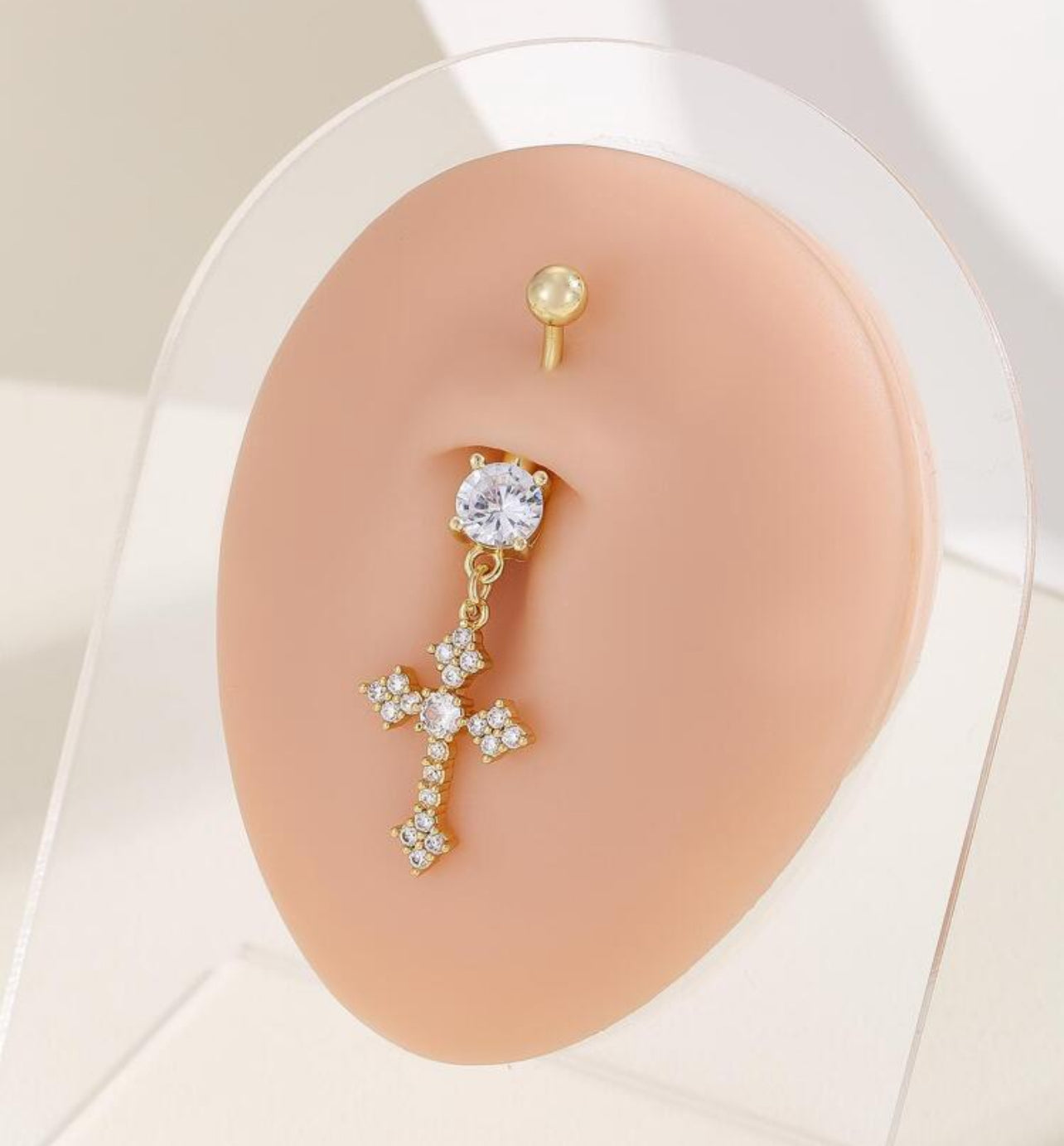 Cubic Zirconia Cross Decor Navel Belly Ring