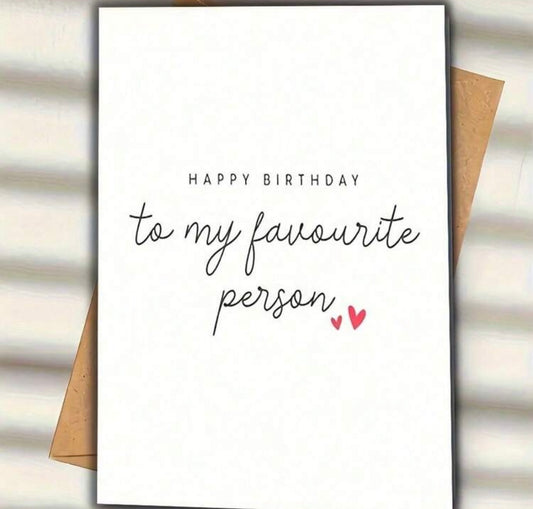 1PC Happy Birthday To My Favorite Person Greeting Card With Envelope Heart Design Perfect For Boyfriend Husband Loved One Ideal For Small Business Appreciation Gratitude Note Special Occasion Personalized Greeting Elegant Script Font Birthday Party Suppli