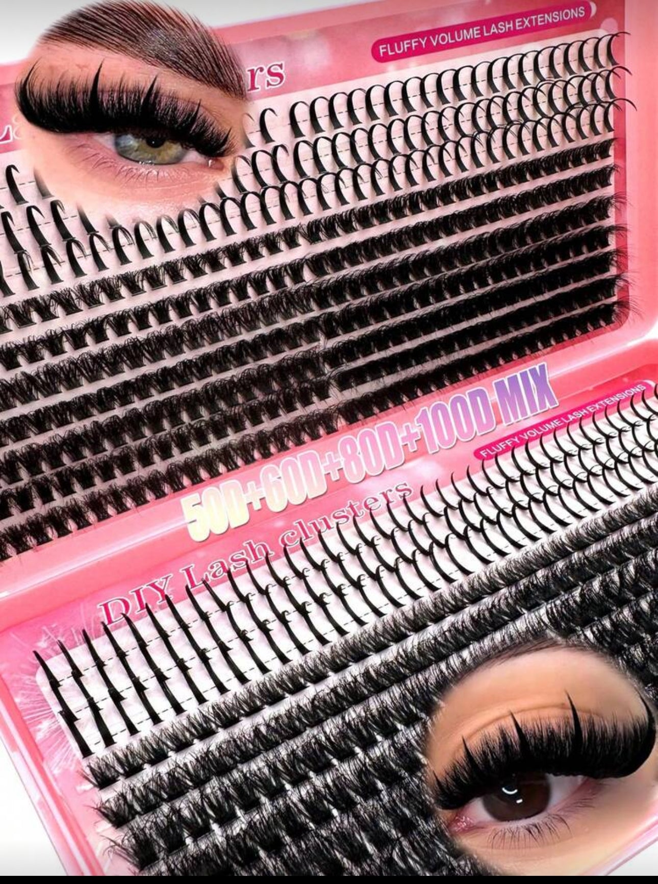 779pcs/ 737pcs/723pcs/674pcs 5 IN 1 Russian Lash Extensions Kit Spikes Lash Individuals Spiky+100D+120D+150D+200D/Spiky+80D+100D+120D+150D/Spiky+60D+80D+100D+120D/ Spiky+50D+60D+80D+100D Volume Eyelash Clusters D-Curly Lash Clusters Kit 8-16MM DIY Eyelash
