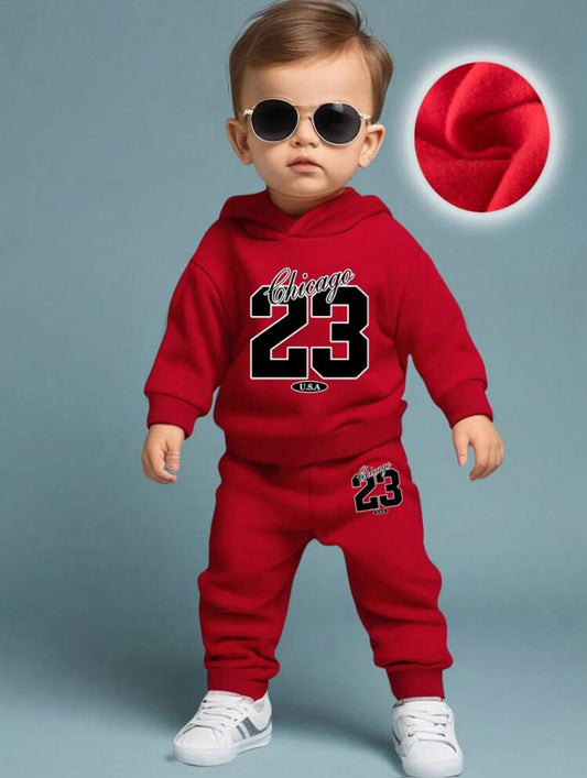 GraphicGems 2pcs Baby Boys' Funny Letter Print Fleece Lined Hooded Sweatshirt And Pants Set, Autumn/Winter