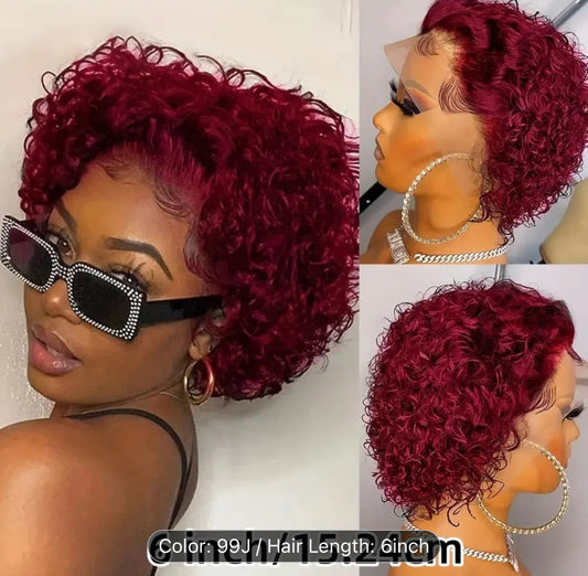 13x1 Lace 130% Density Pre Plucked Short Curly Human Hair Wigs Pixie Cut Bob Glueless Wigs Front for Black Women with Baby Hair