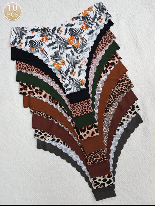 10pcs/Pack Women Seamless Wavy Edge Breathable Comfortable Soft Fabric Sexy Triangle Briefs