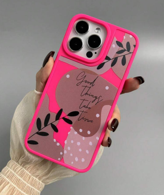 Hot Pink Summer Pink 1pc Matte Red Shockproof Mobile Phone Case With Raised Camera Edge & Tpu Color Drawing Leaf Pattern Compatible With IPhone Models