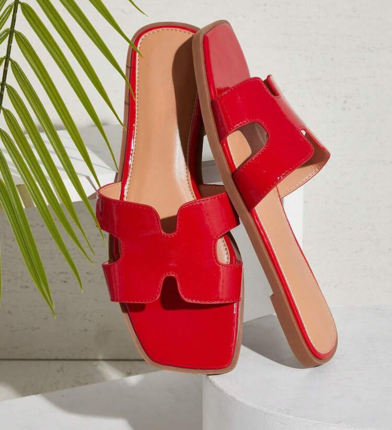 SHUZIA Women's Cutout H-Strap Open Toe Flat Pu Slide Sandals-Versatile & Comfortable Summer Shoes Spring Shoes Spring Break Easter Vacation Shoes Casual Shoes Beach Shoes Mother's Day Present For Christmas