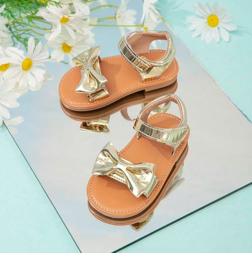 Infant And Toddler Ankle Strap  Gold Shiny Sandals