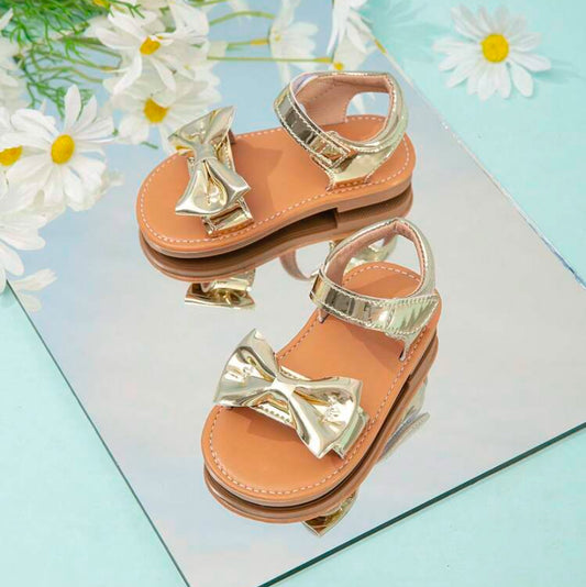 Infant And Toddler Ankle Strap  Gold Shiny Sandals