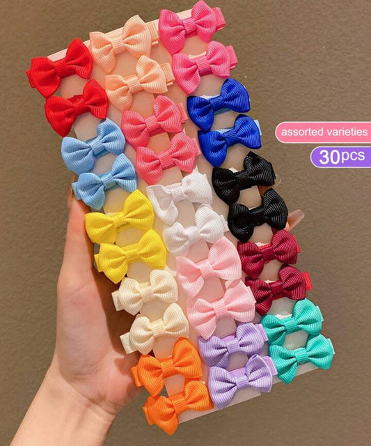 30pcs Assorted Color Cute Bowknot Hair Clips For Little Girls
