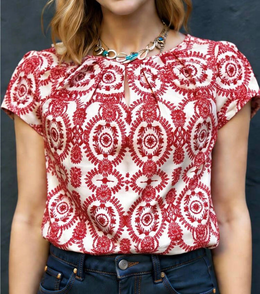 SHEIN Holidaya Women's Casual Printed Short Sleeve Round Neck Blouse