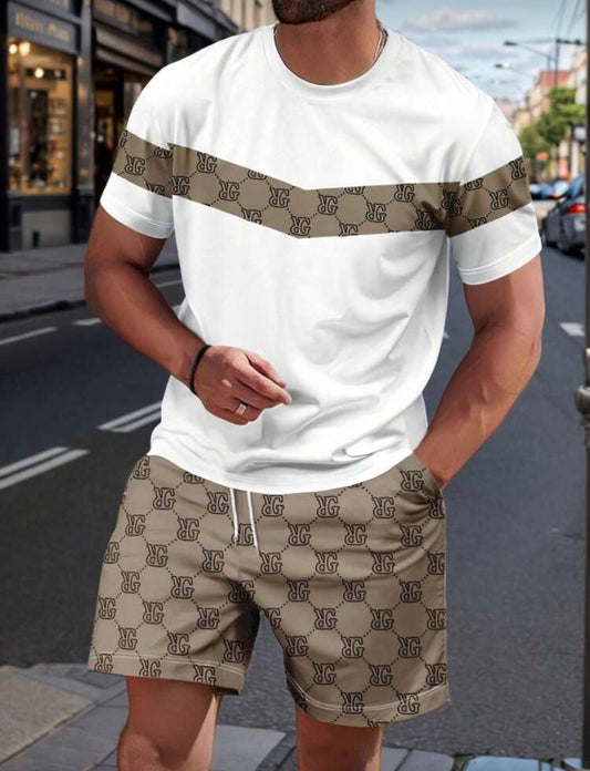 Men's Letter Print Crew Neck Short Sleeve T-Shirt & Shorts Set