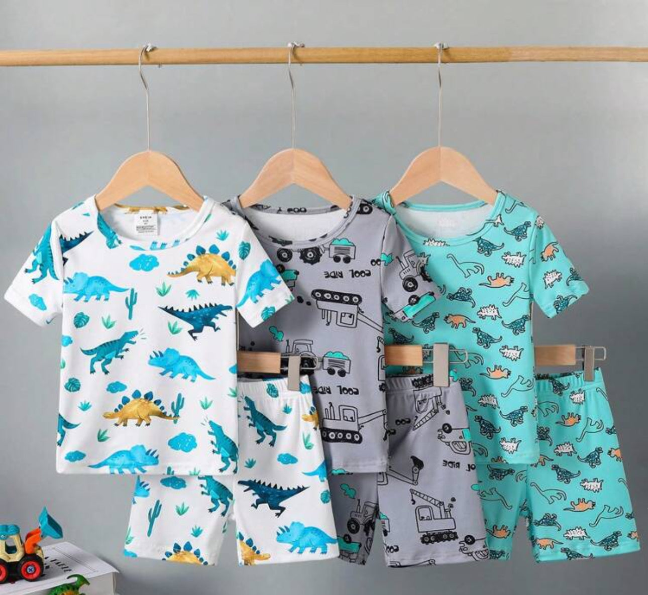 6pcs/Set Young Boy Snug Fit Pajamas, Cartoon Space & Ocean Animal Print Long Sleeve T-Shirt And Shorts Boys Dinosaur Pajamas