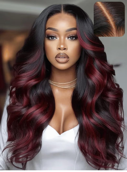 UNICE Bye Bye Knots Human Hair Lace Front Wig, Burgundy Highlights