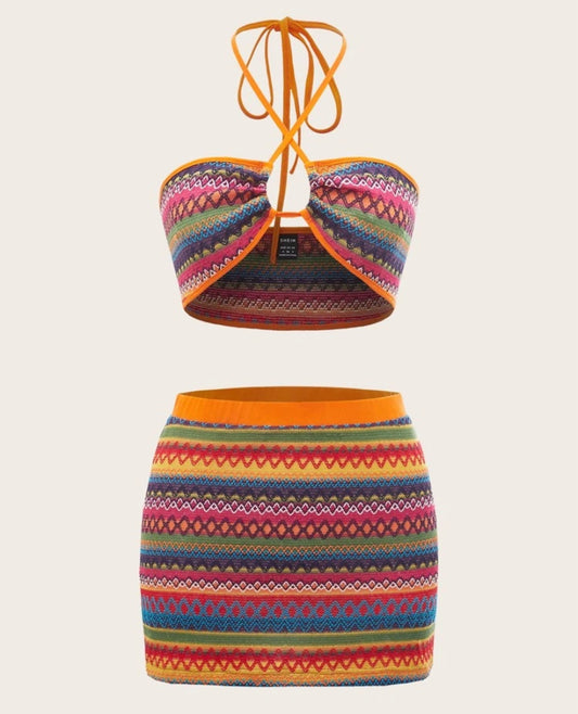 Plus Chevron Pattern Halter Top & Bodycon Skirt, Summer