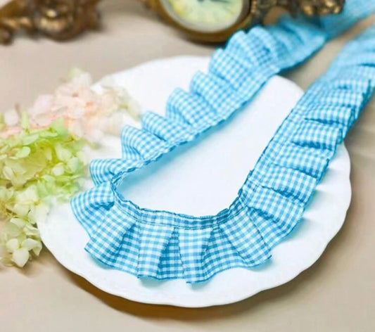 1roll/2 Yards 3.8cm Wide Multi-Color Chaoyang Plaid Pleated Lotus Leaf Lace Trim Accessories Pet Collar Home Decoration Fabric Pillow Decoration (Excluding Plastic Shaft)