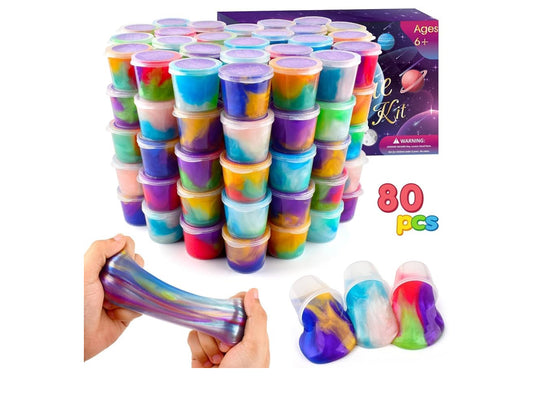 80 Pack Slime Easter Party Favors Kit, Mini Galaxy Bulk Slime Stretchy Stress Relief for Kids, Soft Putty Toy, Girls and Boys Classroom Reward, Party Supplies, Student Birthday, Goodie Bag