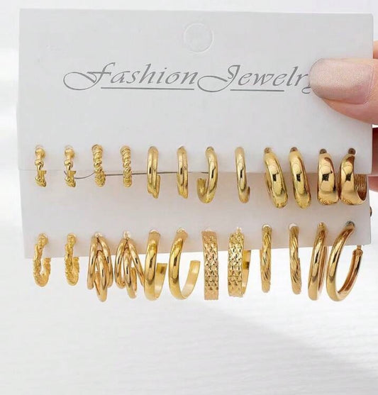 12/24/60pcs Vintage Punk Style Women Fashion Elegant Hoop Earrings Set, Bohemian Style - Versatile Daily Wear