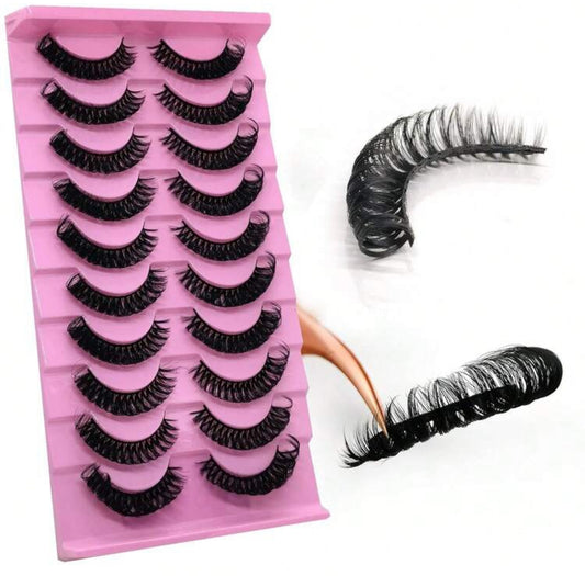 10 Pairs Natural D Curl Russian Strip Lashes Fluffy Volume False Eyelashes Soft Messy Faux Mink Curly Fake Lashes Makeup(118) Strip Lashes,Lashes,Eyelashes,Fake Lashes