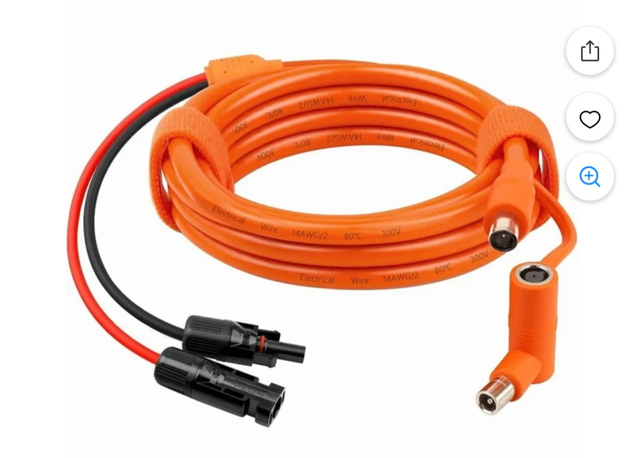 Solar Panel to DC 8mm Adapter Cable 2m, Solar Connector to DC7909/8020 Male Plug Extension Cord, Tinned Copper Wire,1 * Solar power connector cable,Orange