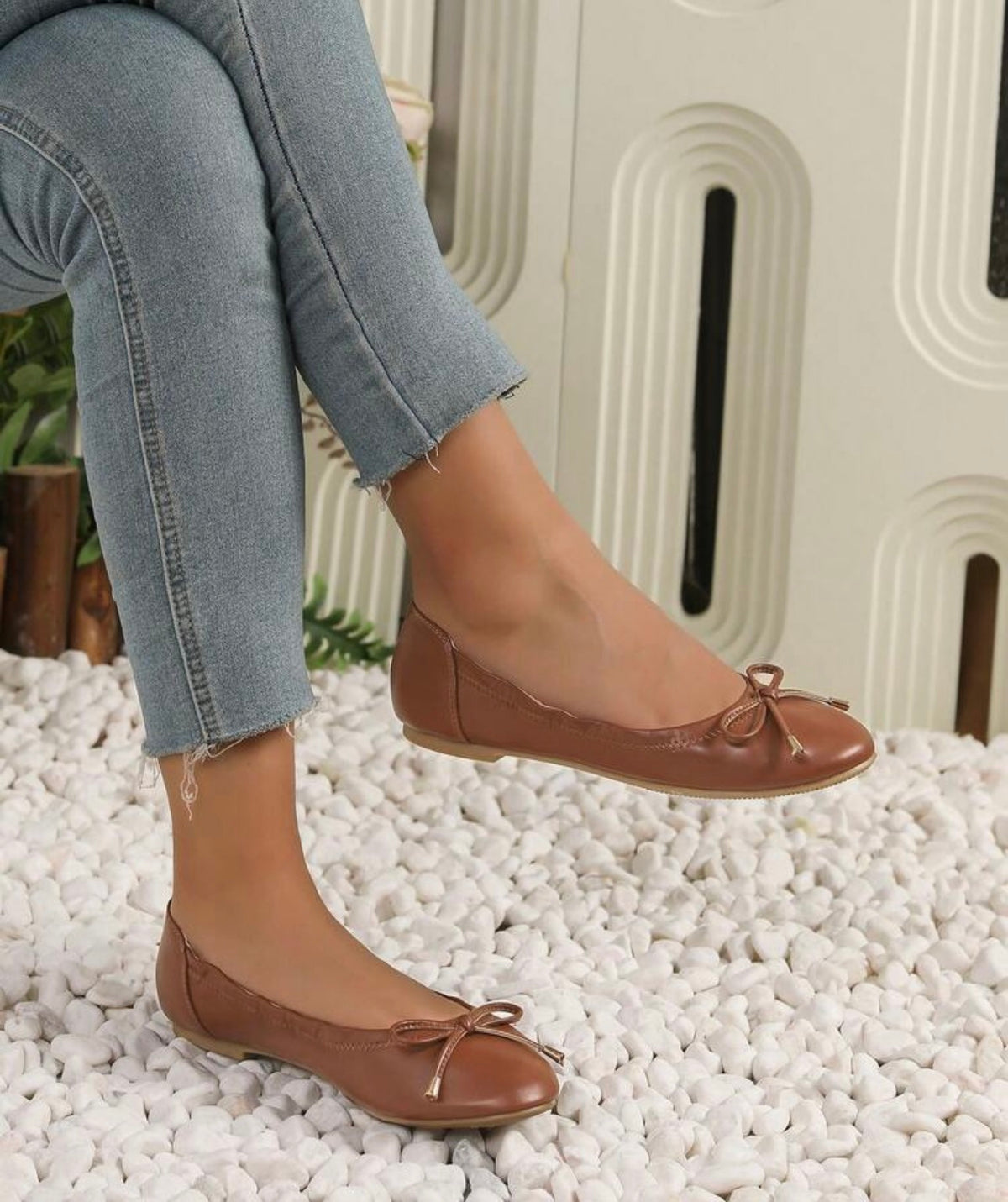 AKSKATE Women's Ruffled Bow Round Toe Flats | Comfortable Soft Sole Slip On Shoes | Versatile For Office, Commute, Date & Daily Wear