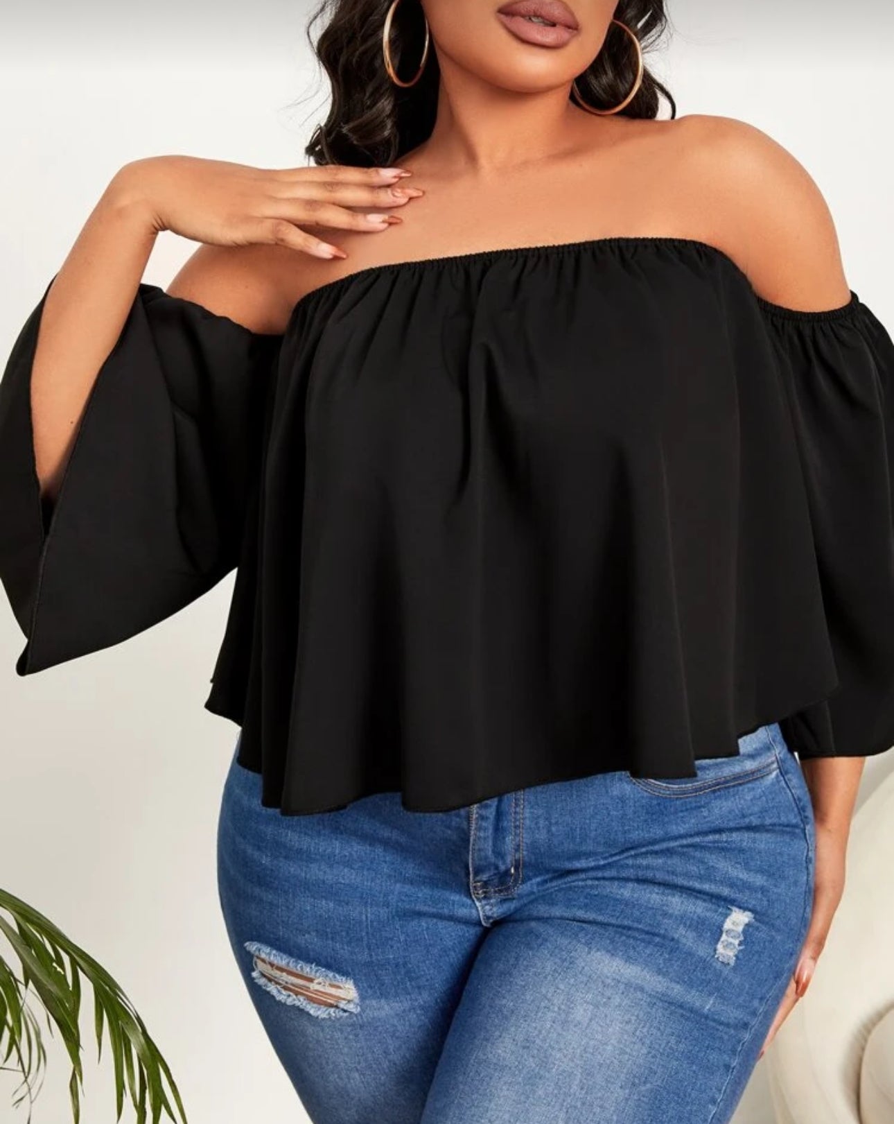 Slaydiva Plus Off Shoulder Solid Blouse