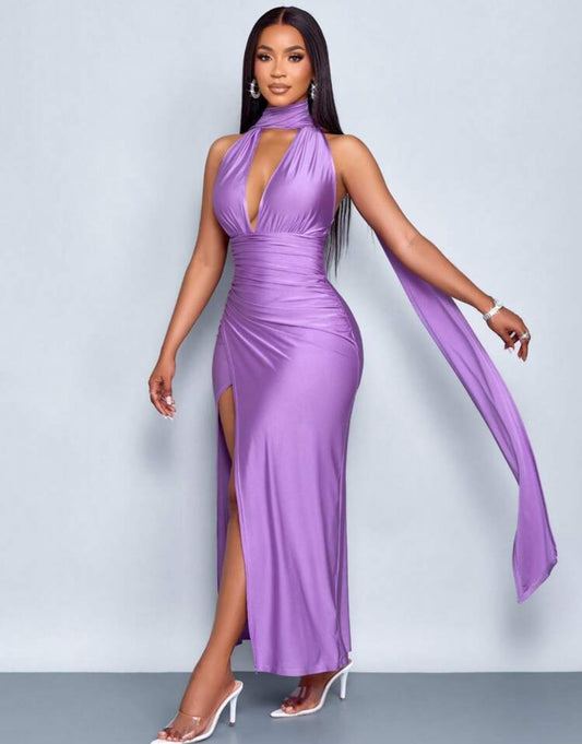 SOLERSUN Women's Spring Summer Fashion Solid Color Sexy & Elegant Deep V-Neck Backless Spaghetti Strap Long Dress With Tie, Waist Cinched Suitable For Wedding, Party & Vacation Suitable For Cocktail Party, Romantic Date