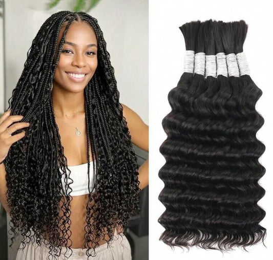 Human Braiding Hair For Boho Braids 26 Inch 110g Deep Wave Bulk Human Hair For Braiding No Weft Brazilian Curly Human Hair Extensions For Boho Braids 2 Bundle Wet And Wavy Human Hair Braiding Hair