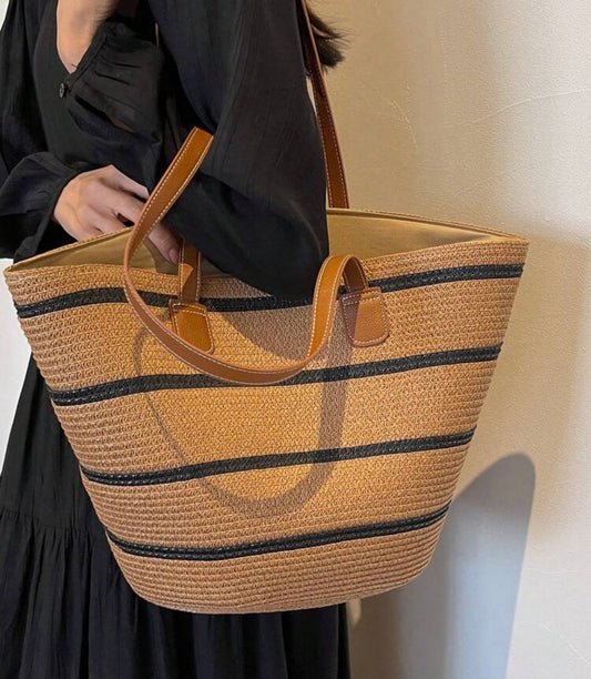 2026 New Large Capacity Straw Tote Bag, Fashion Versatile Commuter Shoulder Bag, Beach Vacation Travel Straw Woven Tote Bag