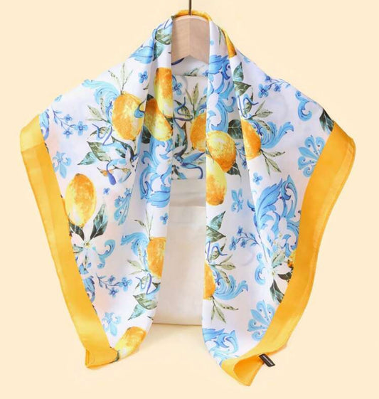 1pc Women's Elegant/Vintage Fashion Lemon Tree Printed Thin Style Faux Silk Scarf/Satin Square Scarf, Bandana,Women's Neck Scarf