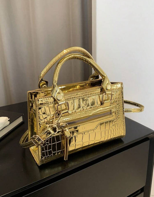Mini Crocodile Pattern Fashionable Multi-Use Zipper Closure Handbag With Detachable Shoulder Strap For Women