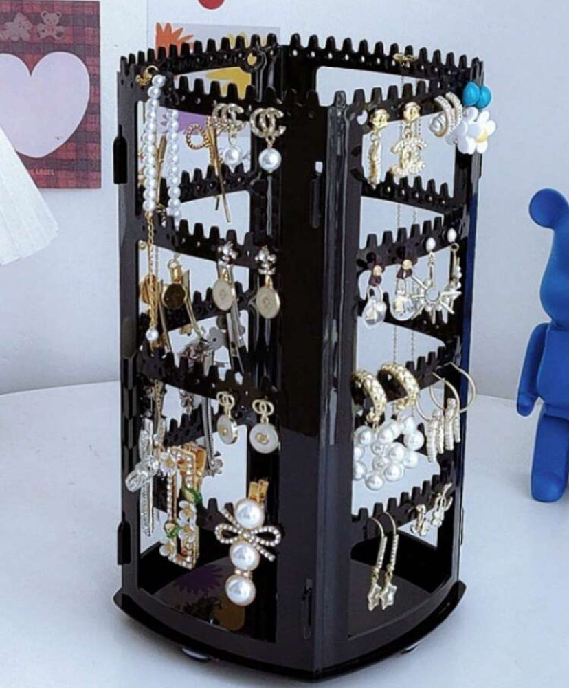 1pc Large Capacity Rotating Jewelry Organizer Earring Necklace Holder Folding Display Rack, Acrylic Jewelry Stand