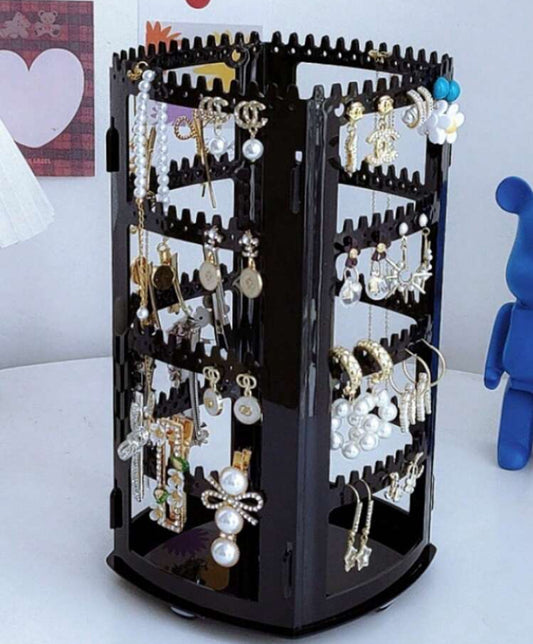 1pc Large Capacity Rotating Jewelry Organizer Earring Necklace Holder Folding Display Rack, Acrylic Jewelry Stand