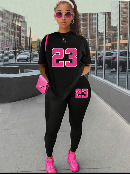 2pcs Teen Girls' Casual Sports T-Shirt And Knitted Leggings Set