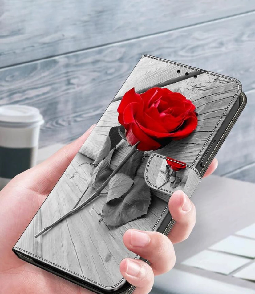 GLANDOTU Floral Flower Rose Printed Pattern Wallet Leather Case With Magnetic Closure Card Slot Flap Design Compatible With Samsung Galaxy IPhone Xiaomi And Other Mobile Phones, Red Rose Colour Compatible With IPhone15/15Plus/15Pro/15Promax