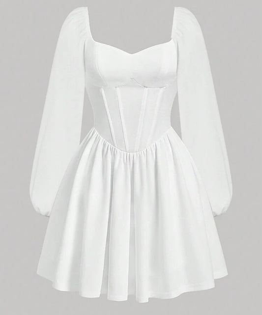 Tween Girls Waist Cinched Long Sleeve A-Line Solid Color Casual Dress, Minimalistic Design