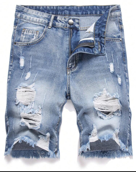 Men's Fashionable Distressed Washed Denim Shorts
