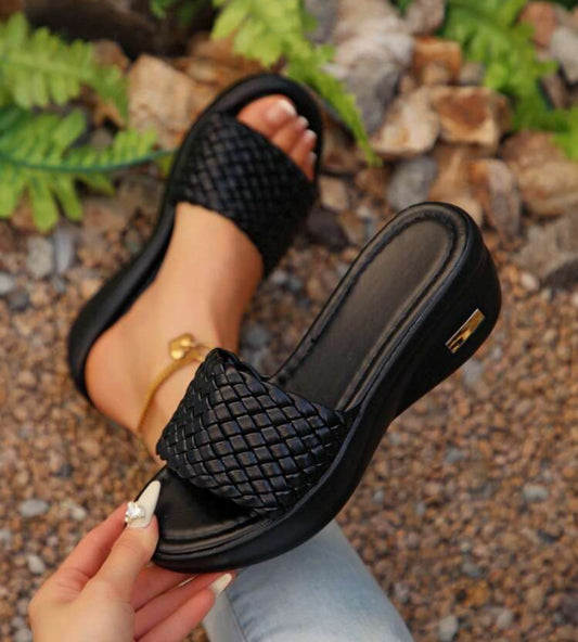 Platform Wedge Woven Sandals For Women, Casual Fashion Summer Beach Shoes To Wear With Dresses