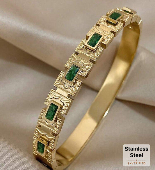 1 Pc Retro Gold Color Bracelets For Women Teen Girls Green  Elegant Cuff Bracelets Daily Party Jewelry Gifts Sister Mother Daughter