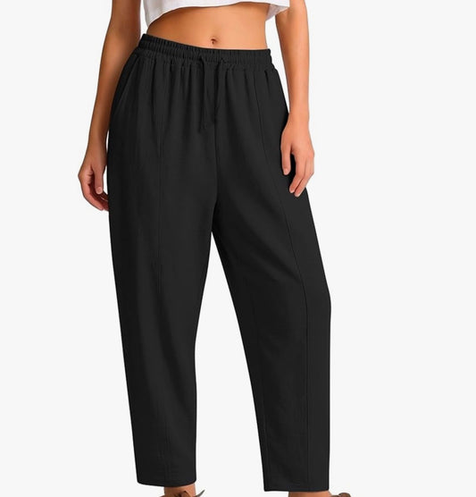 Women's Casual Cropped Pants Loose Casual Palazzo Trousers Drawstring Wide Leg Lounge Pants with Pockets