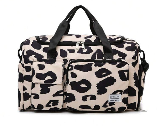 1 Piece Set Of Large Capacity Nylon Leopard Print Foldable Hand Luggage Bag With Independent Shoe Compartment, Sports Yoga Fitness Suit Bag, Traveling Bag Travelling Organizer Outfit Airport Clothes For Suitcase Overnight Bag Duffle Bag Weekend Bag Duffel