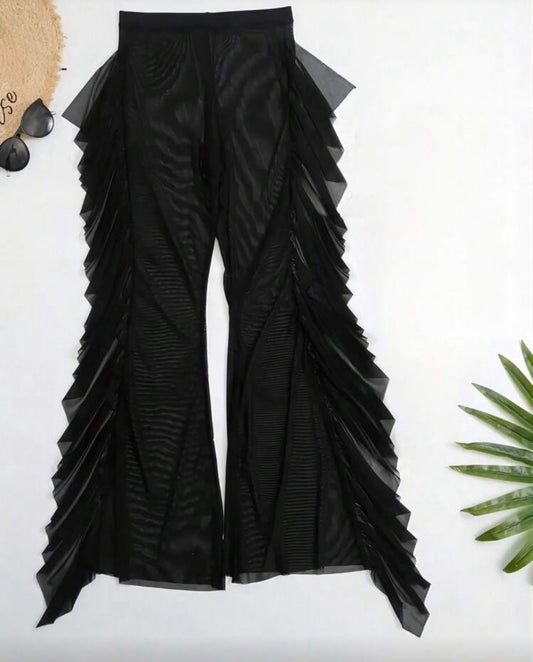 Swim Vcay Summer Beach Solid Ruffle Trim Cover Up Pants Without Bikini Set