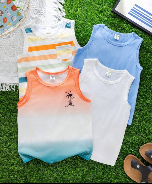 Buy Three Get One Free 4-Packs Young Boy Casual College Comfortable Fashion Simple Practical Street Versatile Soft And Comfortable With Stripes And Gradient Patterns Cost-Effective Multi-Pack Tank Top