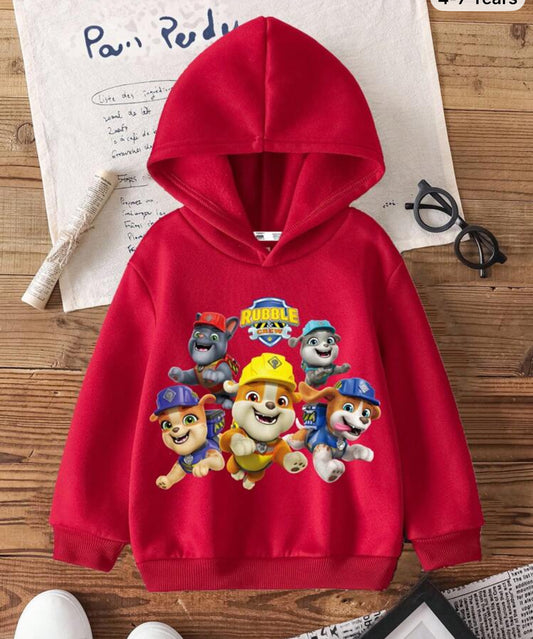 Rubble X SHEIN Young Boy Cartoon Pattern Red Long Sleeve Hoodie Fall Winter