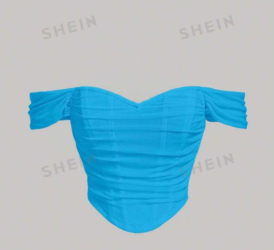 SHEIN MOD Off Shoulder Ruched Bandana Hem Top