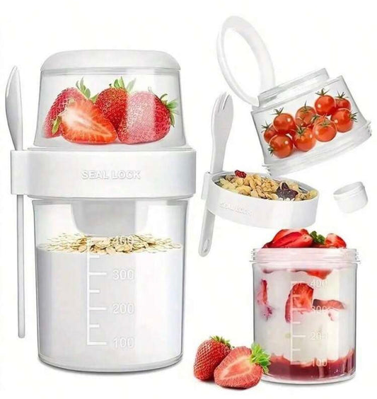 Portable Fruit Salad, Cereal, And Yogurt Cup Set: Leak-Proof, Dishwasher , Suitable For Work, School, And Travel - 310ml + 560ml