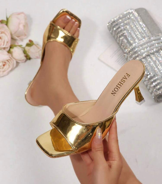 New Plus Size Women Comfortable Simple Square Toe Strap High Heel Leather Sandals, Casual Fashion Outdoor Beach Summer Shoes